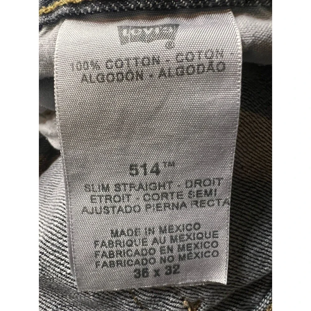 Levis 514 Slim Straight Denim Jeans Mens 36x32 Black 100% Cotton Mexico